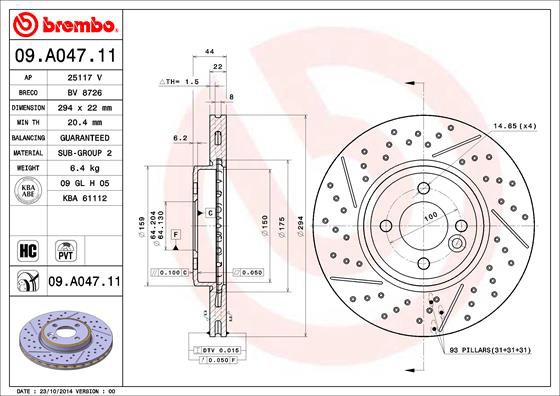 BREMBO brzdový kotúč 09.A047.11, sada 2 ks
