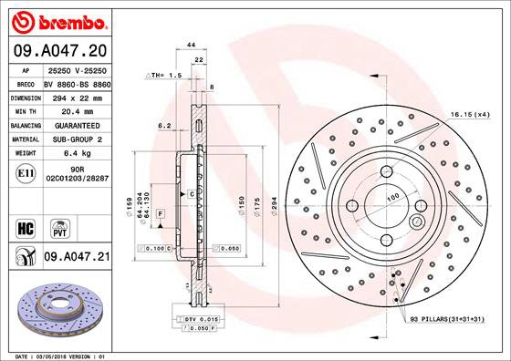 BREMBO brzdový kotúč 09.A047.21, sada 2 ks