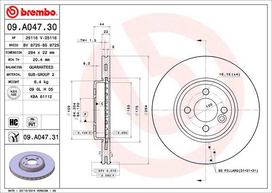 BREMBO brzdový kotúč 09.A047.31, sada 2 ks
