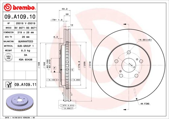 BREMBO brzdový kotúč 09.A109.11, súprava 2 ks