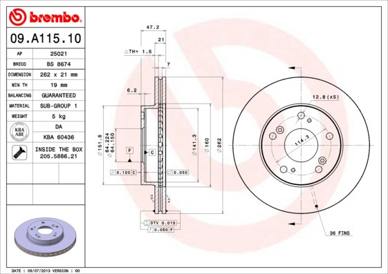 BREMBO brzdový kotúč 09.A115.10, sada 2 ks