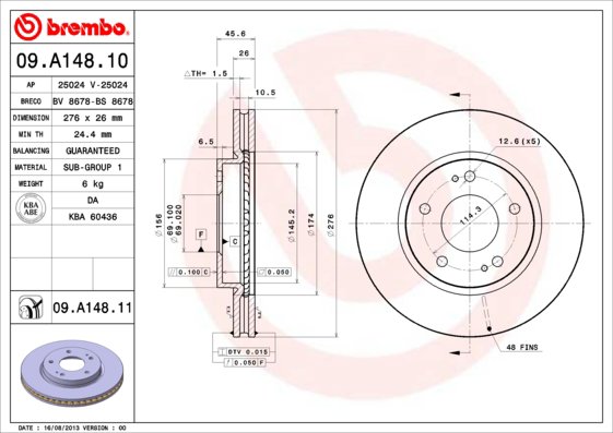 BREMBO brzdový kotúč 09.A148.11, súprava 2 ks