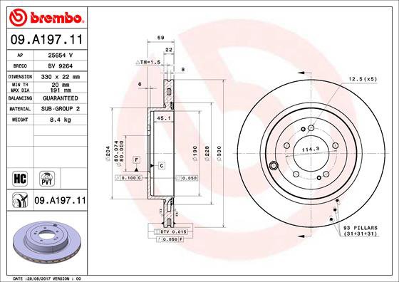 BREMBO brzdový kotúč 09.A197.11, súprava 2 ks