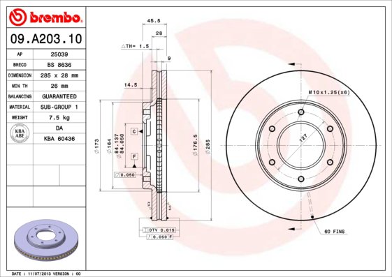 BREMBO brzdový kotúč 09.A203.10, sada 2 ks