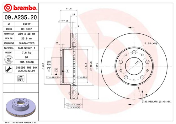 BREMBO brzdový kotúč 09.A235.20, súprava 2 ks