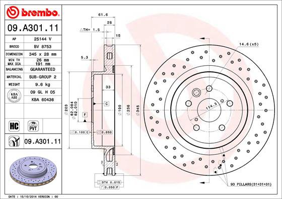 BREMBO brzdový kotúč 09.A301.11, súprava 2 ks