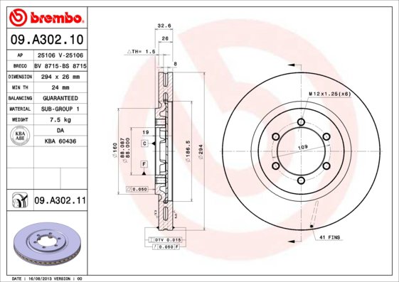 BREMBO brzdový kotúč 09.A302.11, súprava 2 ks