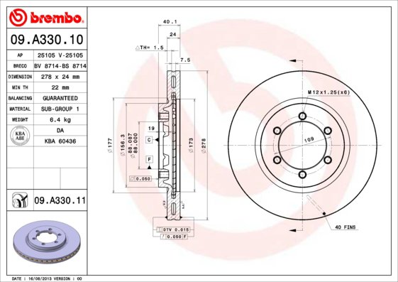 BREMBO brzdový kotúč 09.A330.11, sada 2 ks