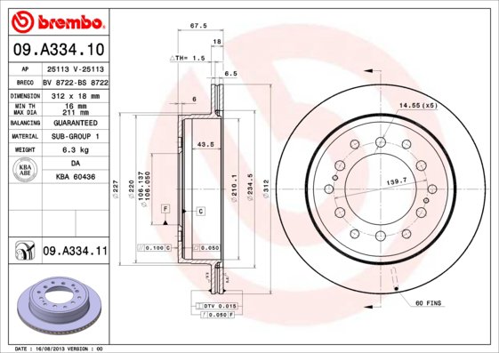 BREMBO brzdový kotúč 09.A334.11, súprava 2 ks