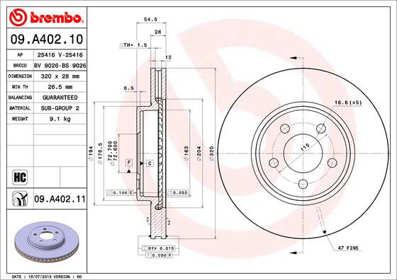 BREMBO brzdový kotúč 09.A402.11, súprava 2 ks
