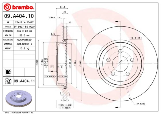BREMBO brzdový kotúč 09.A404.11, súprava 2 ks