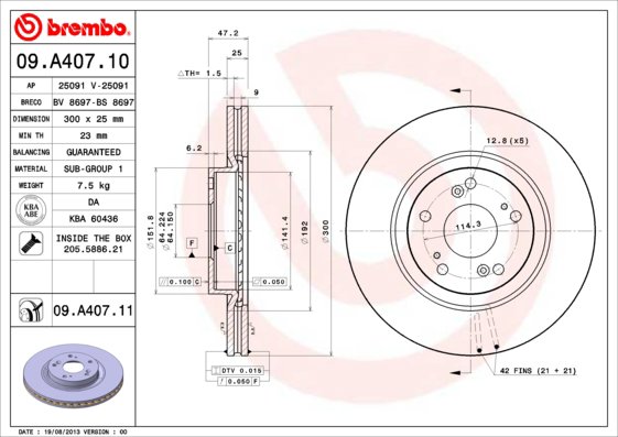 BREMBO brzdový kotúč 09.A407.11, súprava 2 ks