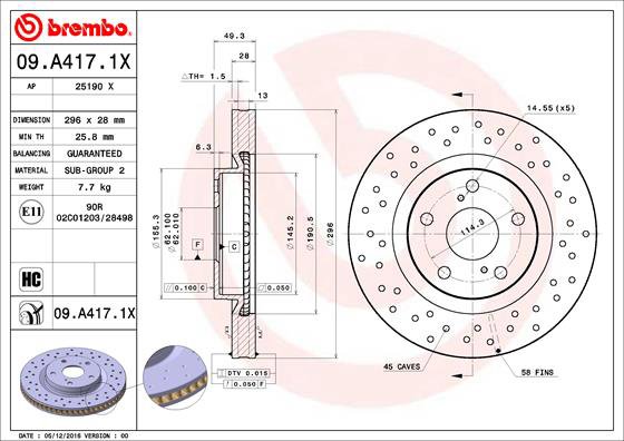 BREMBO brzdový kotúč 09.A417.1X, súprava 2 ks