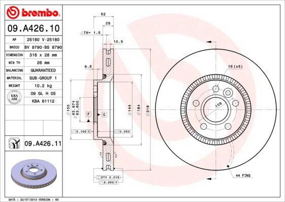 BREMBO brzdový kotúč 09.A426.11, súprava 2 ks