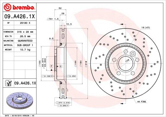 BREMBO brzdový kotúč 09.A426.1X, súprava 2 ks