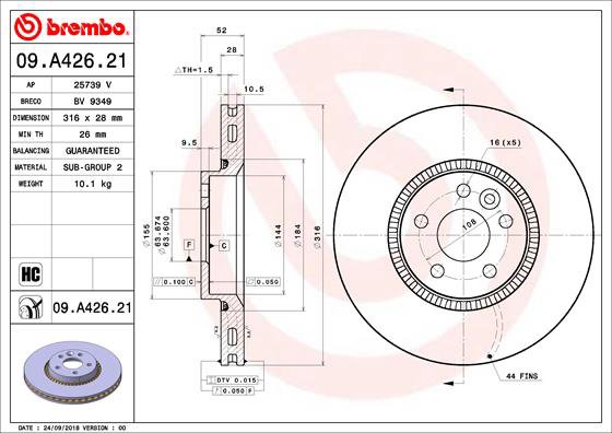BREMBO brzdový kotúč 09.A426.21, súprava 2 ks