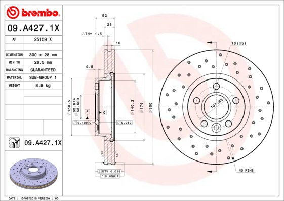 BREMBO brzdový kotúč 09.A427.1X, súprava 2 ks