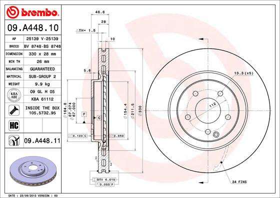 BREMBO brzdový kotúč 09.A448.11, sada 2 ks