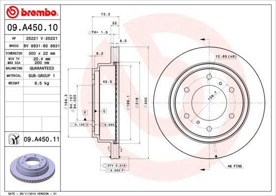 BREMBO brzdový kotúč 09.A450.11, sada 2 ks