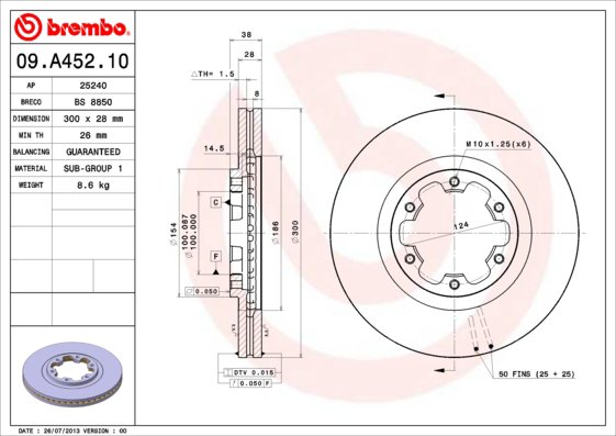 BREMBO brzdový kotúč 09.A452.10, sada 2 ks