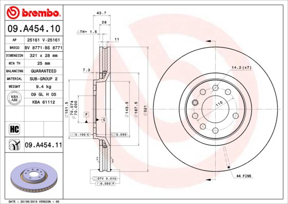 BREMBO brzdový kotúč 09.A454.11, súprava 2 ks