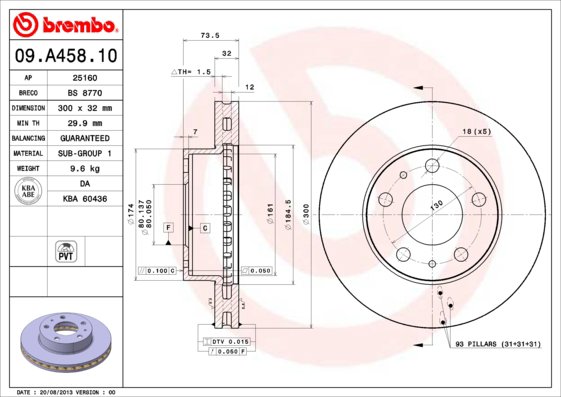 BREMBO brzdový kotúč 09.A458.10, súprava 2 ks