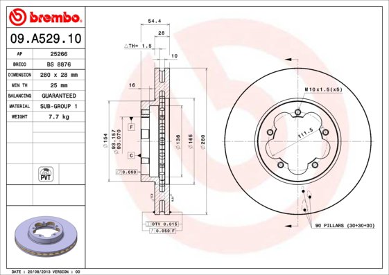 BREMBO brzdový kotúč 09.A529.10, súprava 2 ks
