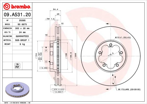 BREMBO brzdový kotúč 09.A531.20, súprava 2 ks