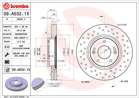 BREMBO brzdový kotúč 09.A532.1X, súprava 2 ks
