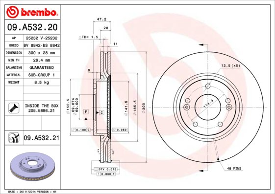 BREMBO brzdový kotúč 09.A532.21, súprava 2 ks