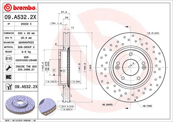 BREMBO brzdový kotúč 09.A532.2X, súprava 2 ks