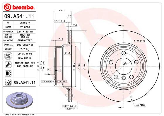 BREMBO brzdový kotúč 09.A541.11, súprava 2 ks