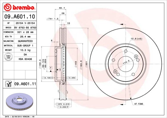 BREMBO brzdový kotúč 09.A601.11, sada 2 ks