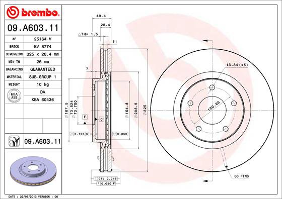 BREMBO brzdový kotúč 09.A603.11, súprava 2 ks