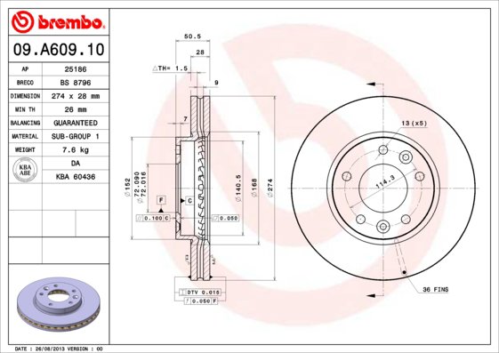 BREMBO brzdový kotúč 09.A609.10, súprava 2 ks