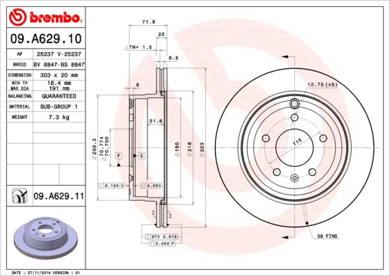 BREMBO brzdový kotúč 09.A629.11, súprava 2 ks
