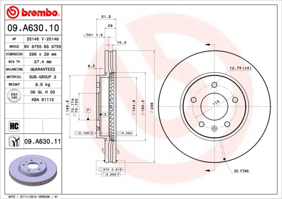 BREMBO brzdový kotúč 09.A630.11, súprava 2 ks
