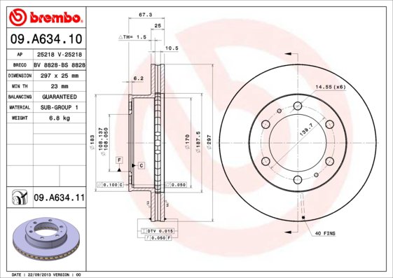 BREMBO brzdový kotúč 09.A634.11, súprava 2 ks