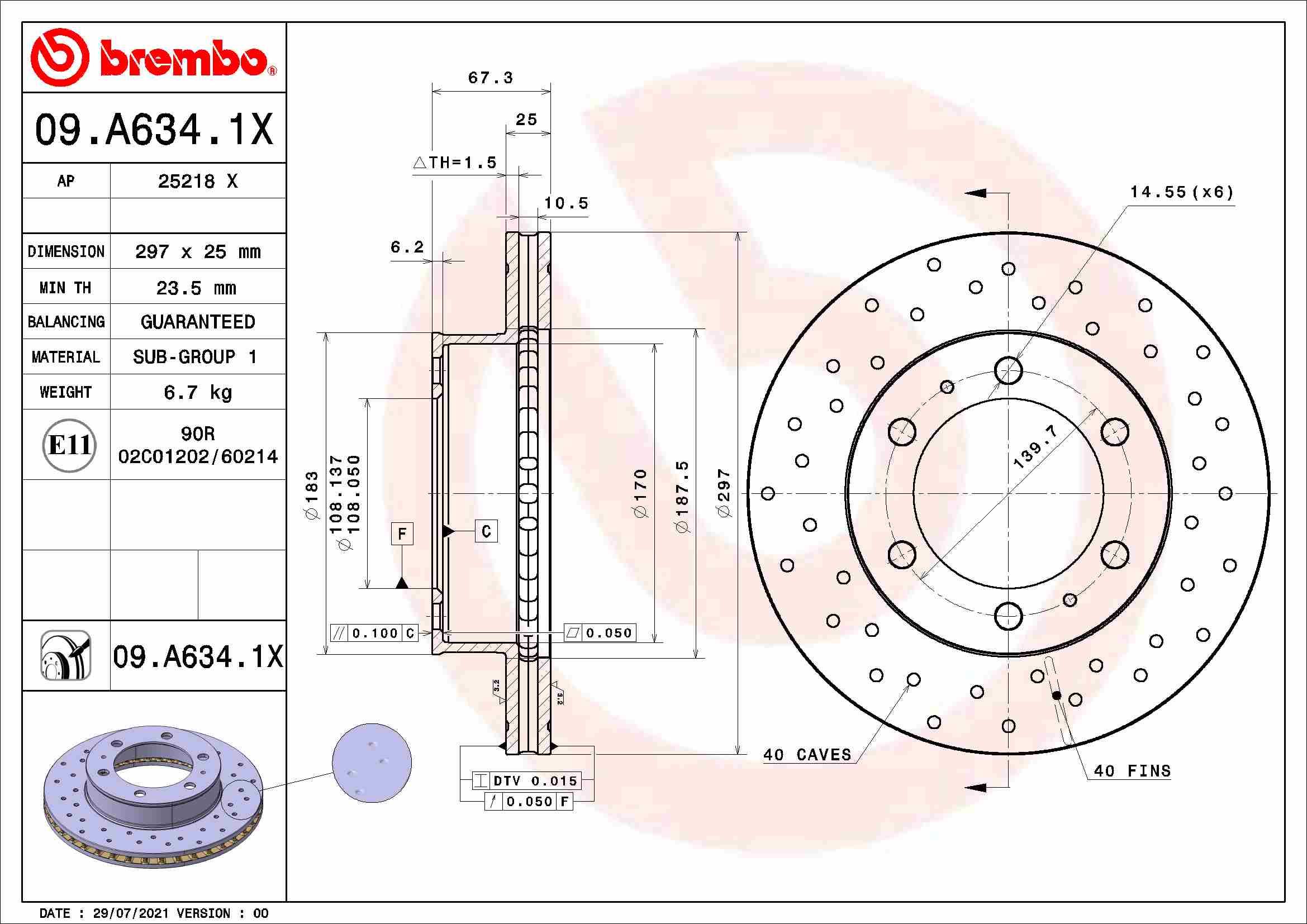 BREMBO brzdový kotúč 09.A634.1X, súprava 2 ks