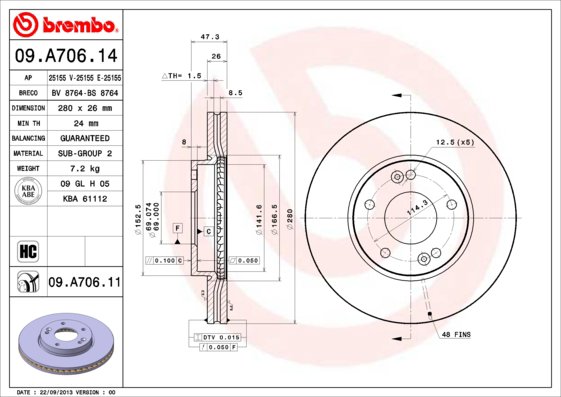 BREMBO brzdový kotúč 09.A706.11, súprava 2 ks
