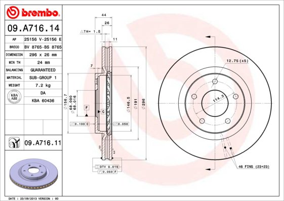 BREMBO brzdový kotúč 09.A716.11, súprava 2 ks