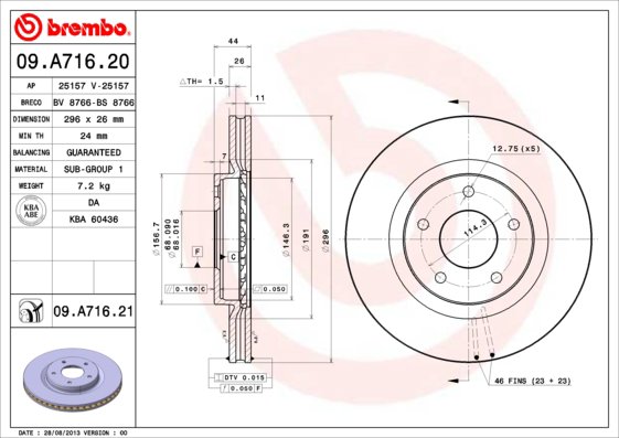 BREMBO brzdový kotúč 09.A716.21, sada 2 ks