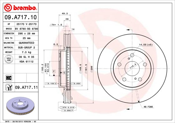 BREMBO brzdový kotúč 09.A717.11, súprava 2 ks