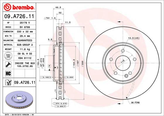 BREMBO brzdový kotúč 09.A726.11, súprava 2 ks
