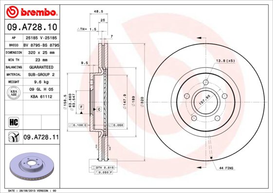 BREMBO brzdový kotúč 09.A728.11, súprava 2 ks