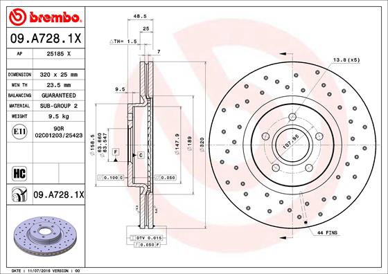 BREMBO brzdový kotúč 09.A728.1X, sada 2 ks