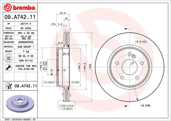 BREMBO brzdový kotúč 09.A742.11, súprava 2 ks
