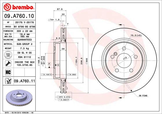 BREMBO brzdový kotúč 09.A760.11, súprava 2 ks