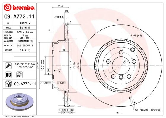 BREMBO brzdový kotúč 09.A772.11, súprava 2 ks