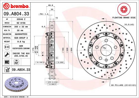 BREMBO brzdový kotúč 09.A804.33, súprava 2 ks